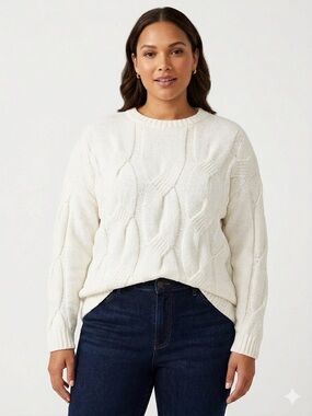 J. Jill cable-knit Chenille Pullover Oversized Sweater Off White/Cream SZ M